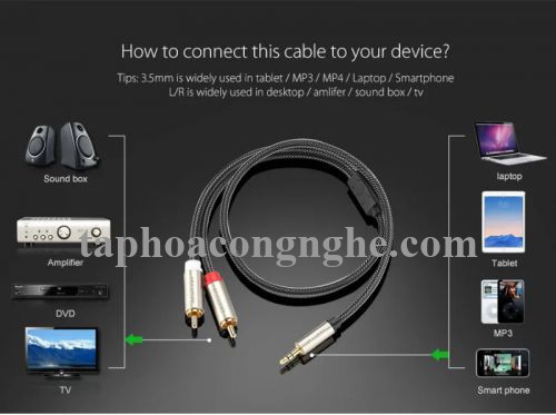 Ugreen 20825 5M màu Đen Cáp âm thanh 2 đầu Bông sen sang 3.5mm Dương đầu bọc nhôm mạ vàng AV135 30020825